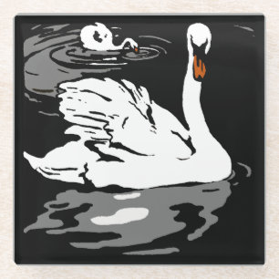 Viktorianische Schwäne von Holzschnitztieren Glasuntersetzer