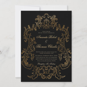 Viktorianische Schwarz-Gold-Hochzeit Einladung