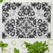 Viktorianische, schwarz-graue Damast-Dekoration Geschirrtuch (Gefaltet)