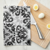 Viktorianische, schwarz-graue Damast-Dekoration Geschirrtuch (Viertel Falte)