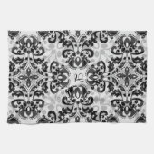 Viktorianische, schwarz-graue Damast-Dekoration Geschirrtuch (Horizontal)