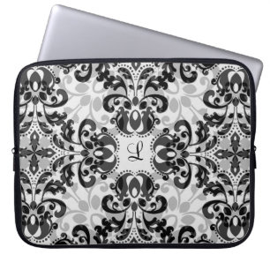 Viktorianische, schwarz-graue Damast-Dekoration Laptopschutzhülle