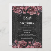 Viktorianische Schwarz-Rot-Flora-Gotik-Hochzeit Einladung (Vorderseite)