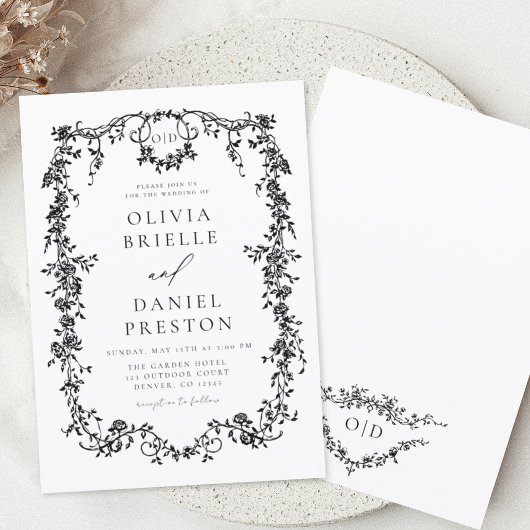 Viktorianische Schwarz-weiße Hochzeitmonogramm Einladung