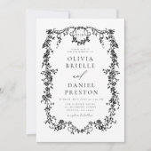 Viktorianische Schwarz-weiße Hochzeitmonogramm Einladung (Vorderseite)