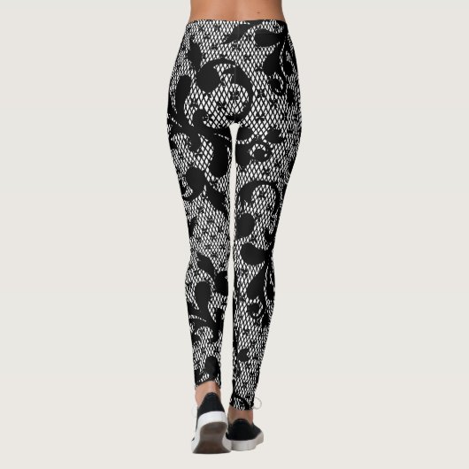 Viktorianische Schwarze Flora Spitzen-Leggings Leggings (Rückseite)