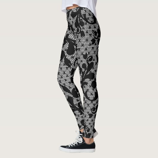 Viktorianische Schwarze Flora Spitzen-Leggings Leggings (Links)