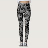Viktorianische Schwarze Flora Spitzen-Leggings Leggings (Vorderseite)