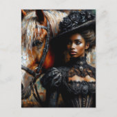 Viktorianische schwarze Frau mit Pferd Postkarte (Vorderseite)