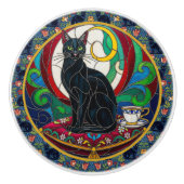 Viktorianische Schwarze Katzen Kunst Pullover, Vin Keramikknauf (Vorderseite)