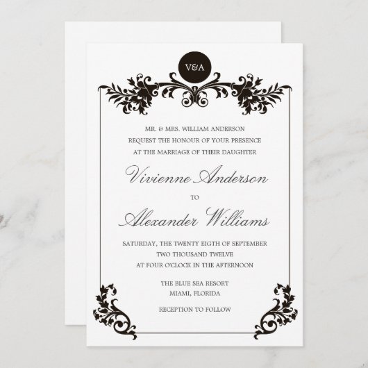 VIKTORIANISCHE SCHWARZE U. DES WEISS-%PIPE% EINLADUNG (Vorne/Hinten)