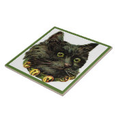 Viktorianische Schwarzkatze mit Glockenhalsband Fliese (Seite)