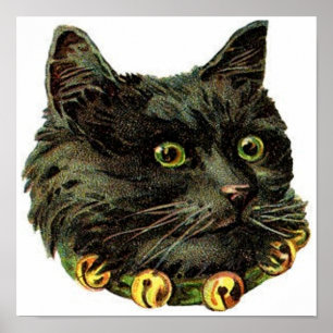 Viktorianische Schwarzkatze mit Glockenhalsband Poster