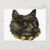 Viktorianische Schwarzkatze mit Glockenhalsband Postkarte (Vorderseite)