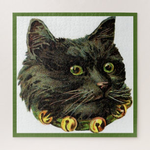 Viktorianische Schwarzkatze mit Glockenhalsband Puzzle