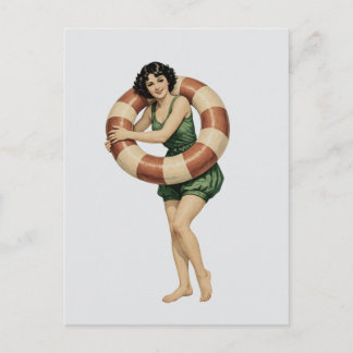 Viktorianische Schwimmerin mit Vintage-Rettungsrin Postkarte