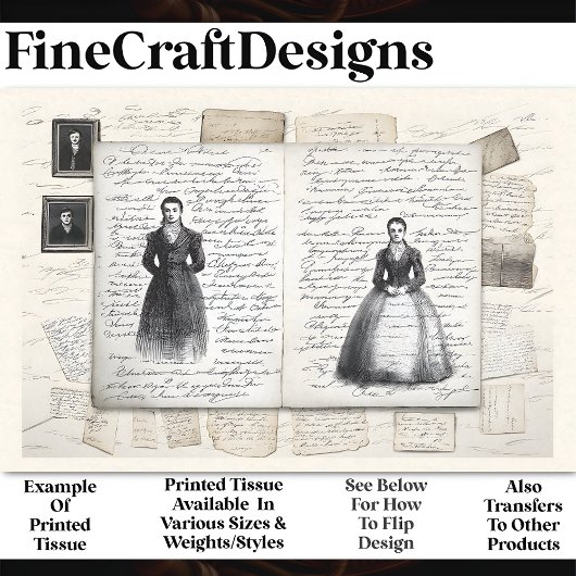 Viktorianische Skizzen Script Collage AF3 Decoupag Seidenpapier