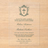 Viktorianische Smaragdgrüne katholische Hochzeit Acryleinladungen (Vorderseite)
