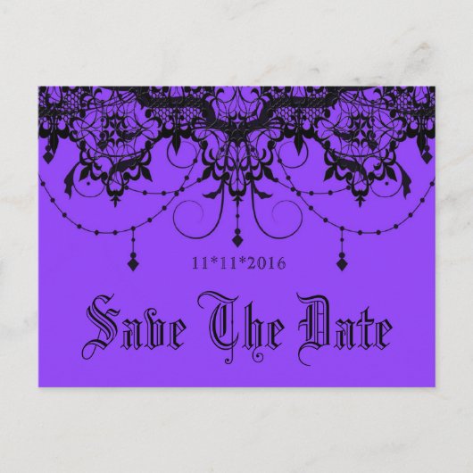 Viktorianische Spitze Lila Save the Date Postkarte (Vorderseite)