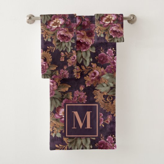 Viktorianische Spitzen Lila Rose Monogramm Badhandtuch Set (Insitu)