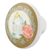 Viktorianische Spitzen-Rose Gold Birdcage Kanarien Keramikknauf (Rechts)