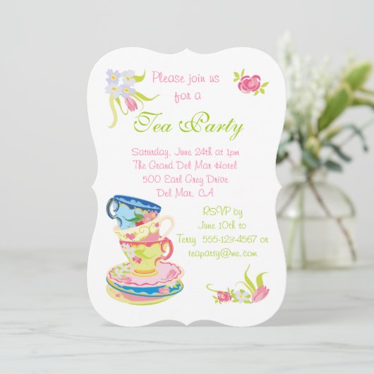 Viktorianische Staplungstee-Schalen-Tee-Party Einladung (Stehend Vorderseite)