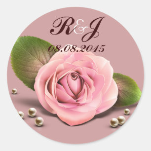 viktorianische staubige Rose Blume duskyrosa Hochz Runder Aufkleber