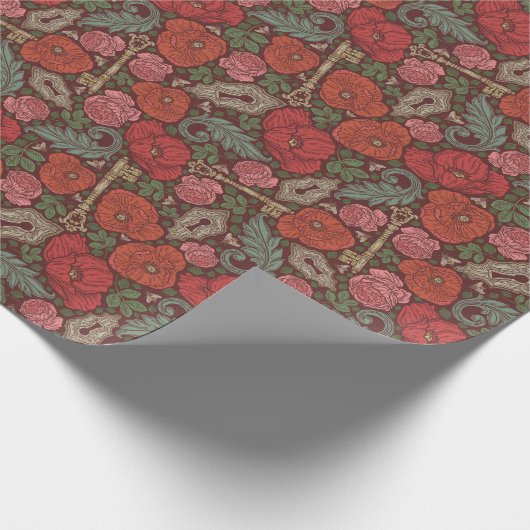 Viktorianische Steampunk Alte Lock-Taste rote Pflö Geschenkpapier (Ecke)