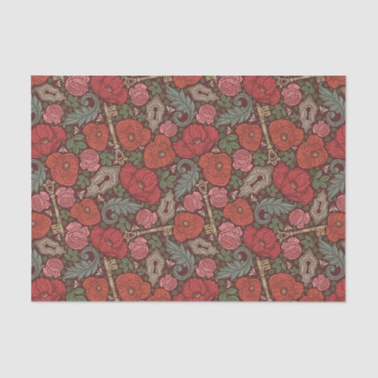 Viktorianische Steampunk Alte Lock-Taste rote Pflö Seidenpapier (Vorderseite)