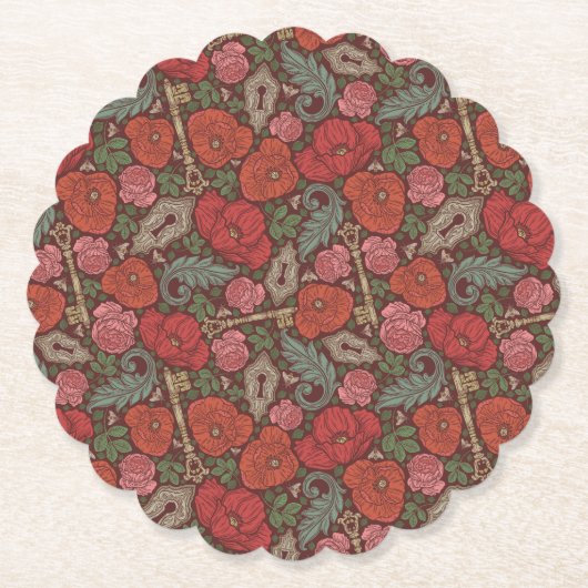 Viktorianische Steampunk Alte Lock-Taste rote Pflö Untersetzer (Vorderseite)