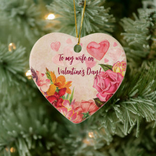 Viktorianische Steampunk-Blumen-Herzen Valentinsta Keramik Ornament