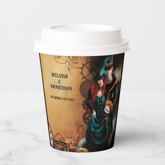 Viktorianische Steampunk-Hochzeit Pappbecher (Vorderseite)