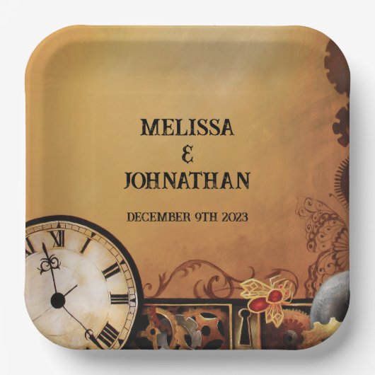 Viktorianische Steampunk-Hochzeit Pappteller (Vorderseite)