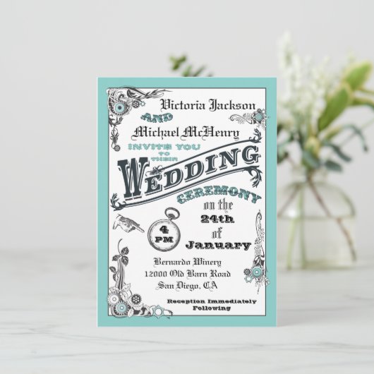 Viktorianische Steampunk-Hochzeitseinladungen Einladung (Stehend Vorderseite)