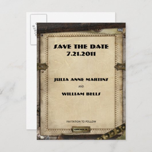 Viktorianische Steampunk-Save the Date Postkarten (Vorne/Hinten)