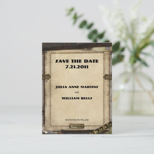 Viktorianische Steampunk-Save the Date Postkarten (Stehend Vorderseite)