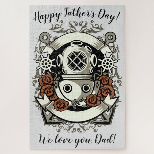 Viktorianische Steampunk-Tiefseetaucher-Rote Rosen Puzzle (Vertikal)