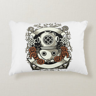 Viktorianische Steampunk-Tiefseetaucher-Rote Rosen Zierkissen