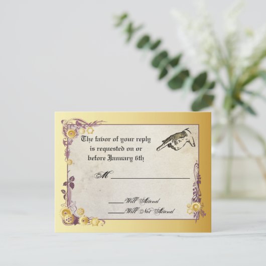 Viktorianische Steampunk Wedding RSVP Card (Stehend Vorderseite)