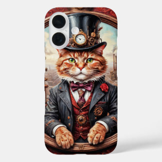 Viktorianische Steampunkkatze mit Top-Hutabdeckung iPhone 16 Hülle