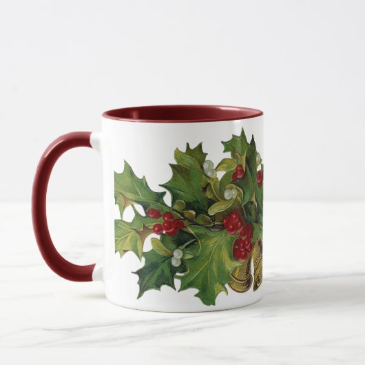 Viktorianische Stechpalmen-WeihnachtsTasse Tasse (Links)