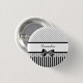 Viktorianische Streifen in Girl-Schwarz und Weiß m Button (Vorne & Hinten)