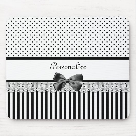 Viktorianische Streifen in Girl-Schwarz und Weiß m Mousepad (Vorne)