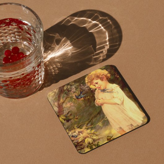 Viktorianische Süsse mit Vögeln Rechteckiger Pappuntersetzer