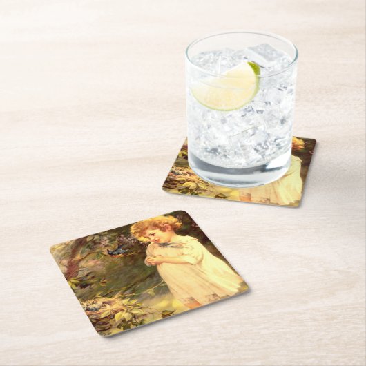 Viktorianische Süsse mit Vögeln Rechteckiger Pappuntersetzer (Vor Ort)