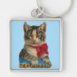 Viktorianische Tablet-Katze Schlüsselanhänger