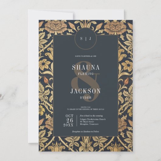 Viktorianische Tapestry William Morris Floral Wedd Einladung (Vorderseite)