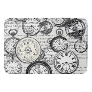 Viktorianische Taschenuhr Collage Alice Wunderland Badematte