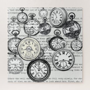 Viktorianische Taschenuhr Collage Alice Wunderland Puzzle
