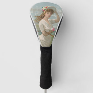 Viktorianische Tennisdame mit Blumenhut Antik Golf Headcover